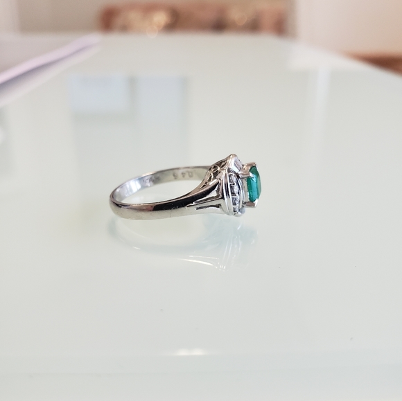 $4,995 Platinum Emerald & Diamong Heirloom Ring - Picture 10 of 16